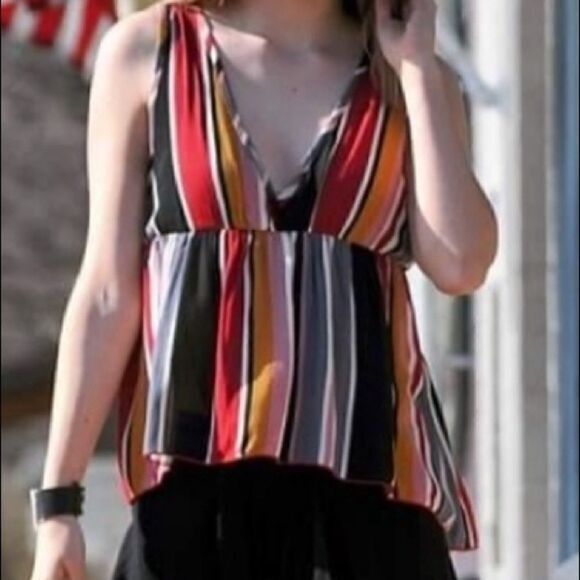 Multicolor‎ Striped Plunging Sleeveless V Neck Top - Picture 2 of 14